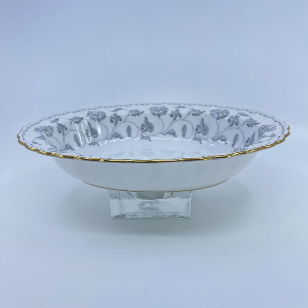 spode colonel gray bone china serving bowl floral  garland gold trim